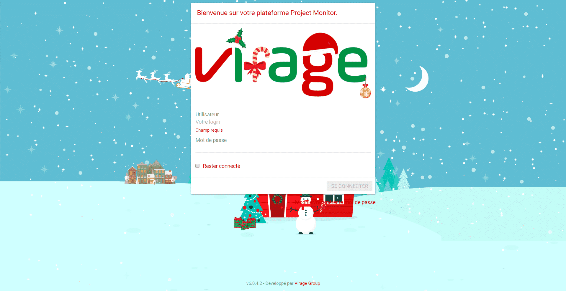 exemple page de connexion site Virage group