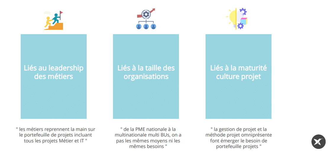 Diagrama que muestra las razones para adoptar la gestión de proyectos portafolio .