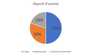 Graphique représentant la répartition de l'objectif d'activité au sein de la DSI de Wurth